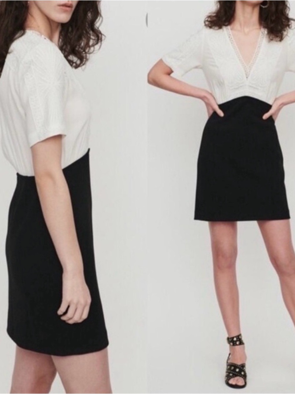 Maje Ravelle Lace Two-Tone Black and White Pencil Dress